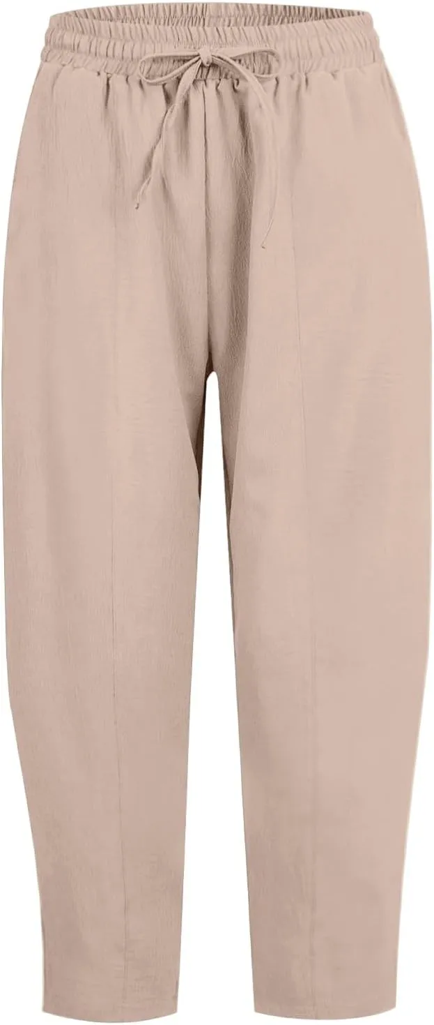 ZEFOTIM Wide Leg Pants for Women Drawstring High Waisted Trousers Solid Color Comfy Pants with Pocket