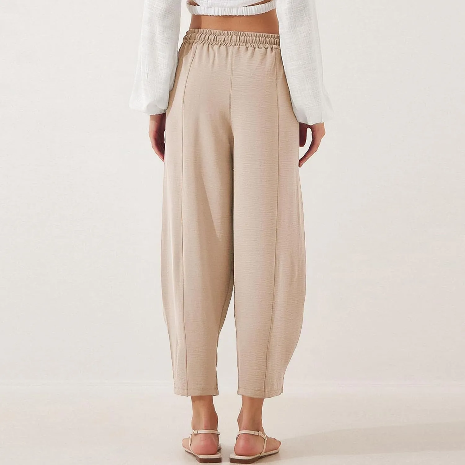 ZEFOTIM Wide Leg Pants for Women Drawstring High Waisted Trousers Solid Color Comfy Pants with Pocket