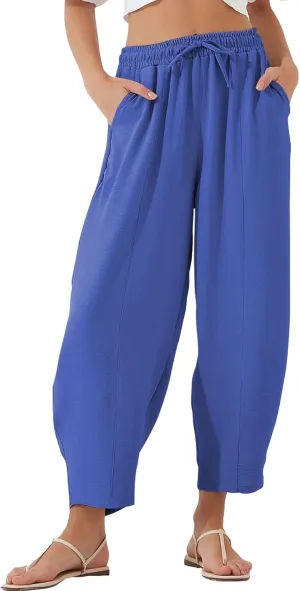 ZEFOTIM Wide Leg Pants for Women Drawstring High Waisted Trousers Solid Color Comfy Pants with Pocket
