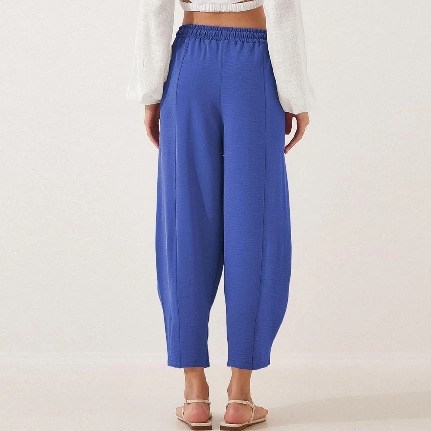 ZEFOTIM Wide Leg Pants for Women Drawstring High Waisted Trousers Solid Color Comfy Pants with Pocket