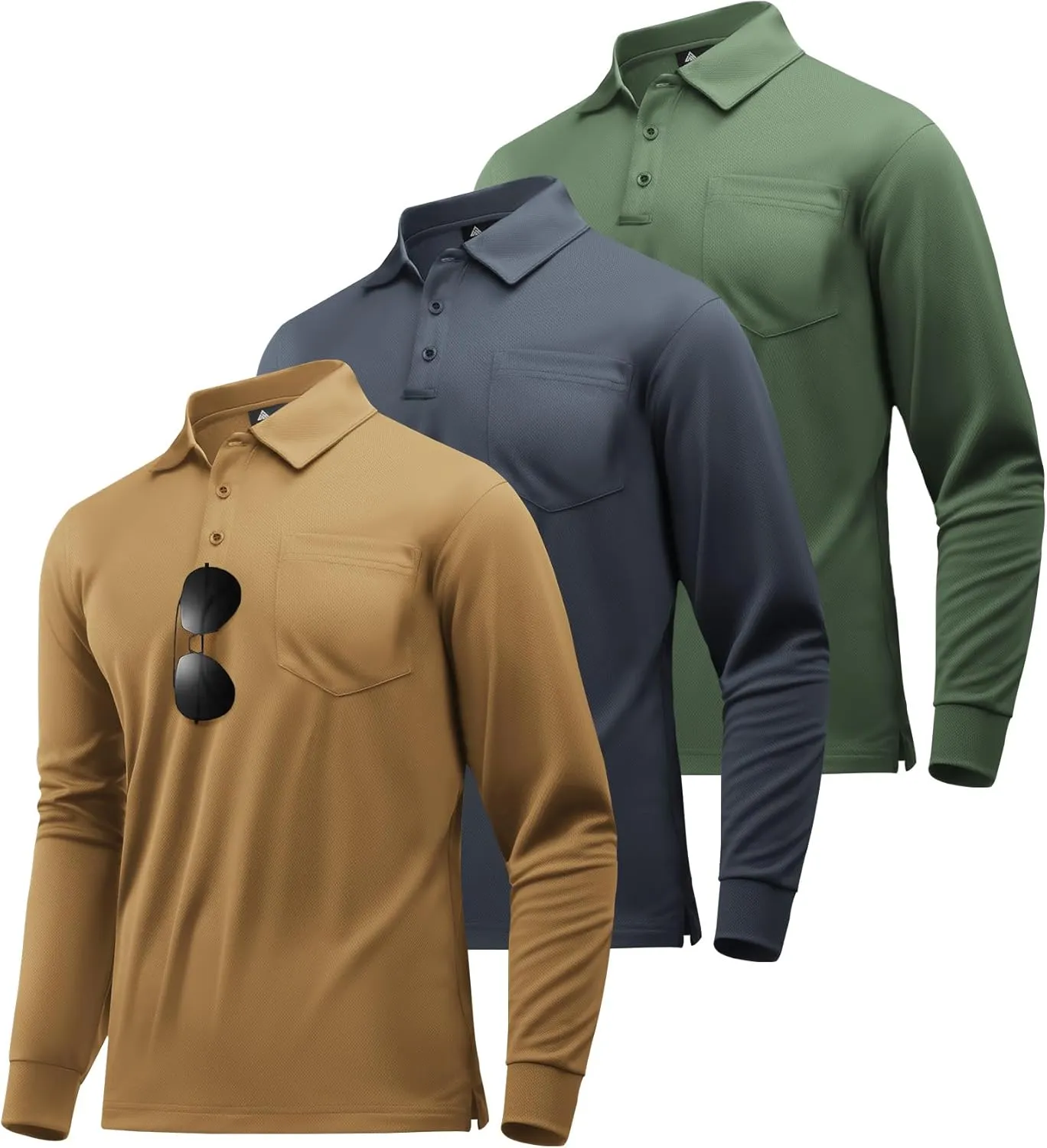 ZITY 3 Pack Long Sleeve Polo Shirts for Men with Pocket Moisture Wicking Outdoor Workwear Office Casual Collared Shirts Fall
